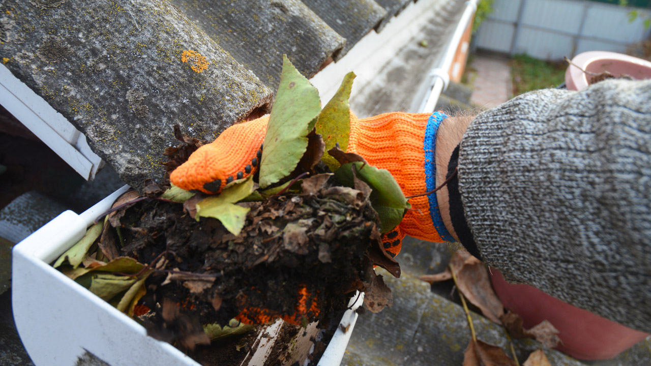 Removing Leaves and Dirt from Gutter